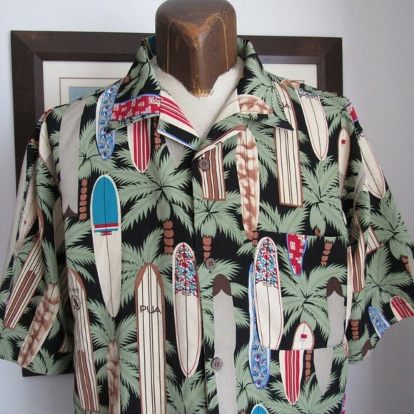 Hawaiian Shirt Maui Maui Surf Company Button Front Surf Boards Palm Trees Sz Lrg - Picture 4 of 12